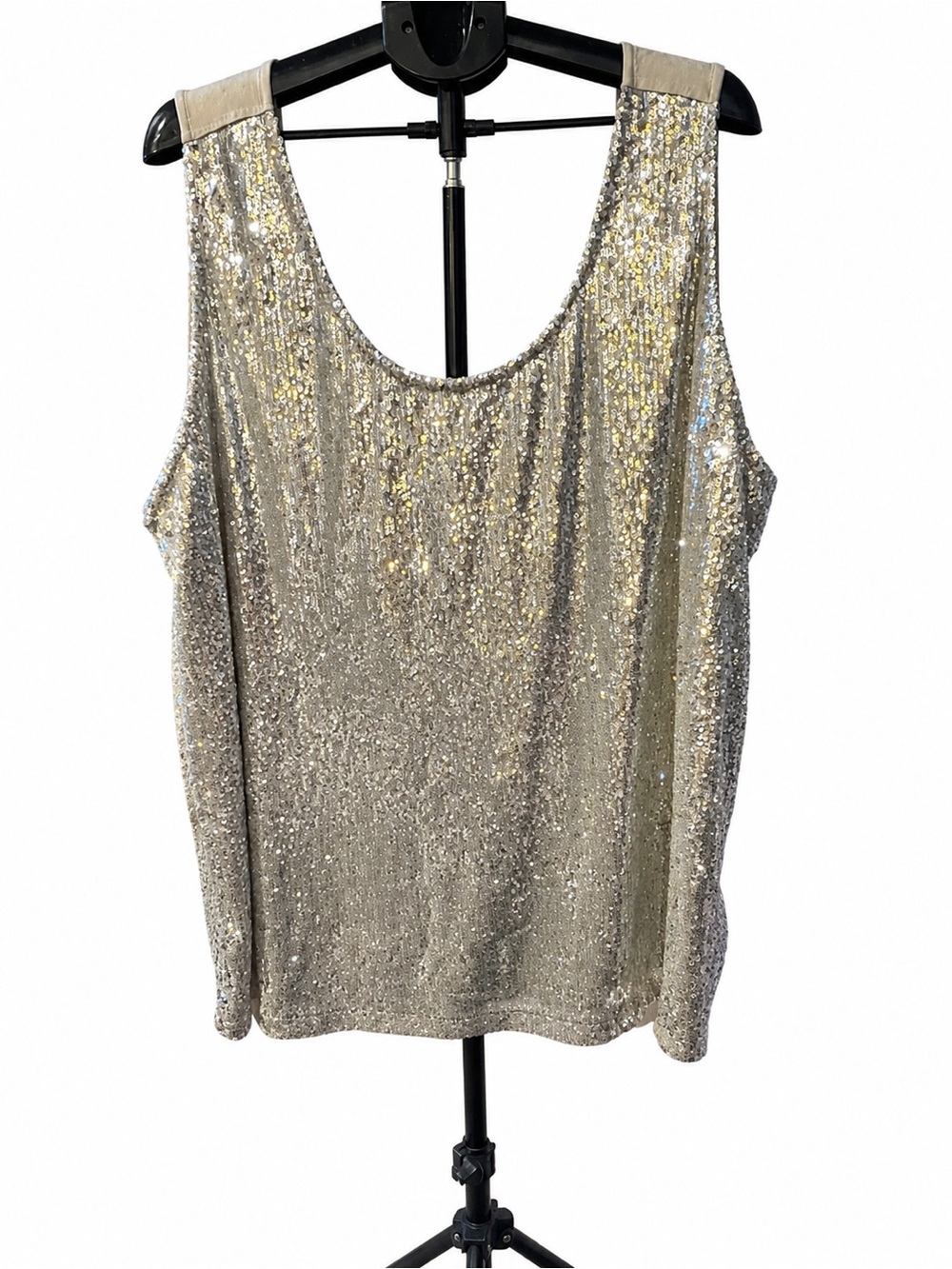 Sequined Metallic Silver Sleeveless Tank Top 30/32